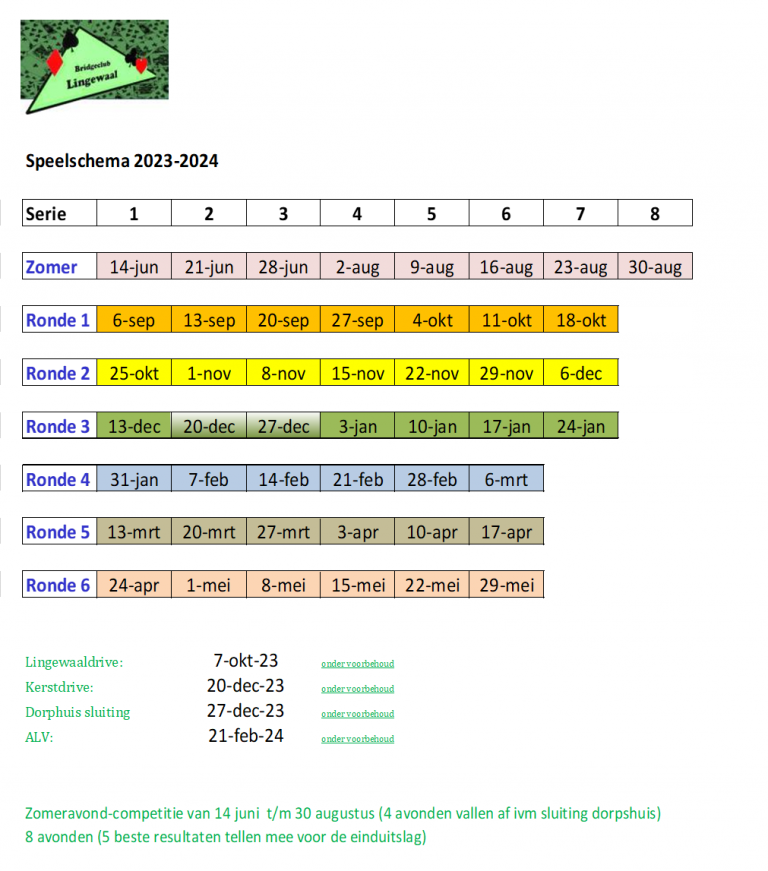 Speelschema 2023 - 2024 - B.C. Lingewaal